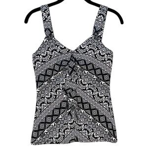 WHBM NWT Black & White Multi Print Ruffle Sleeveless Tunic Tank Top XS X-Small